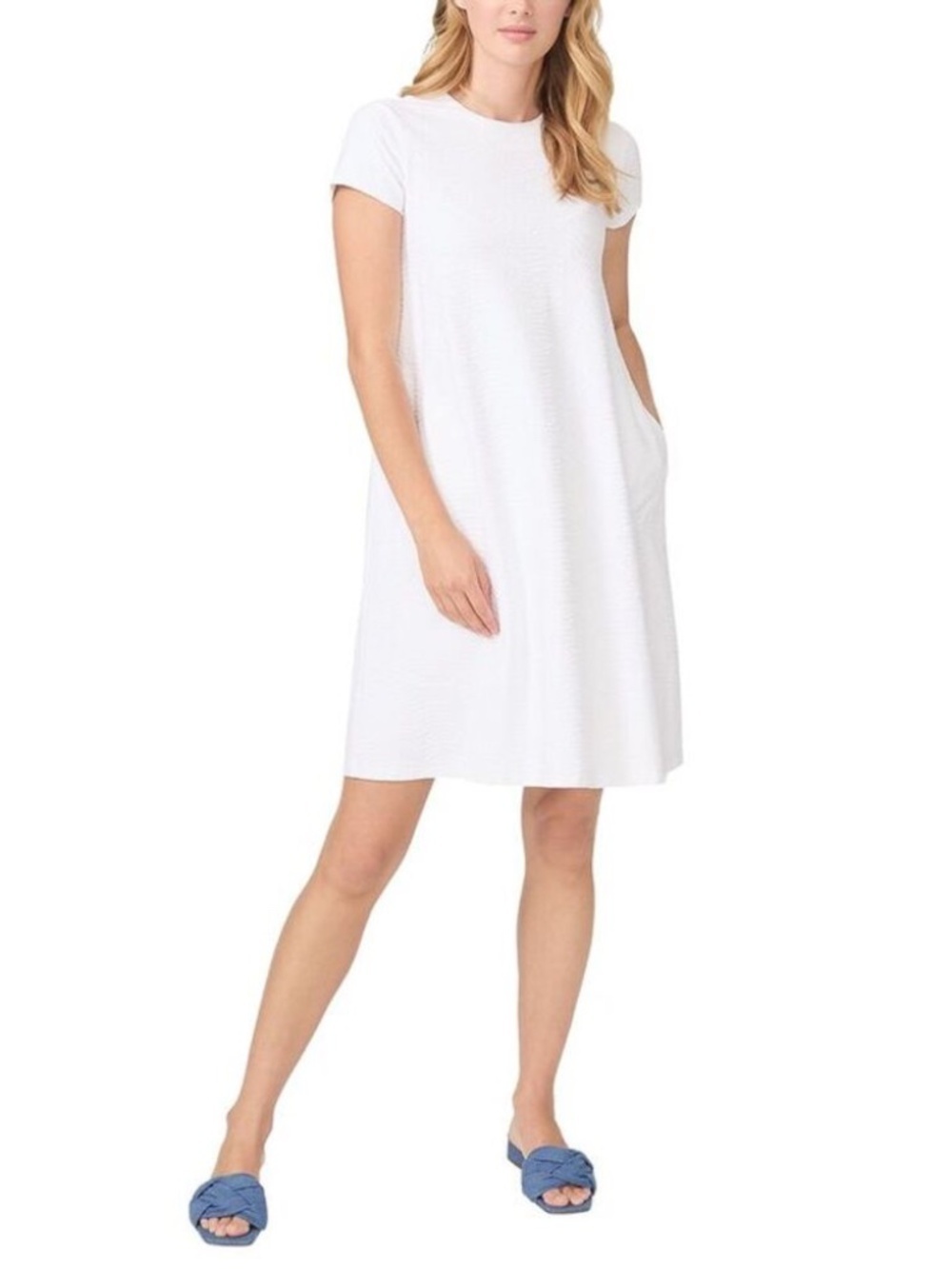 J. McLaughlin White Radio Waves Jacquard Swing Dress Size Medium